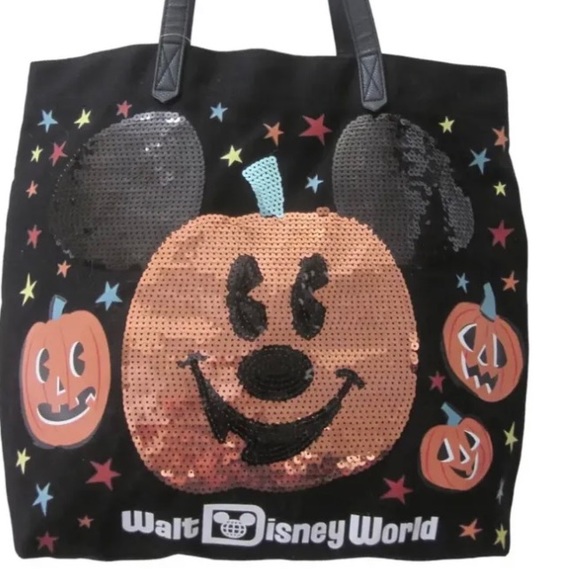 Walt Disney World Halloween Canvas Tote Bag Pumpkin Sequin original - Picture 2 of 9